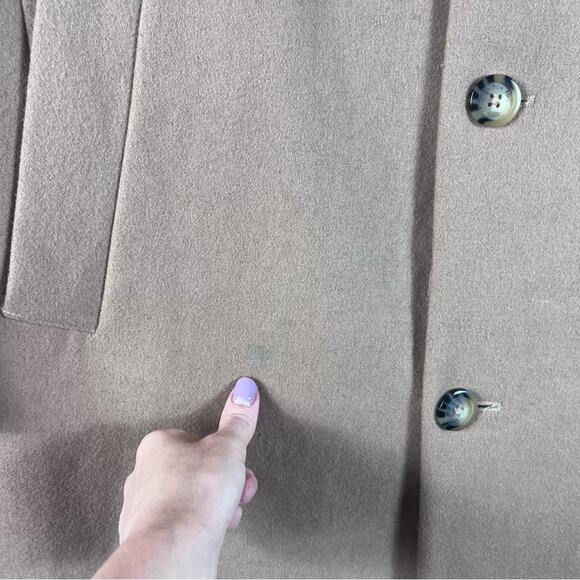 London Fog Men's Wool Pea Coat Overcoat Long Preppy Academia Tan Beige Camel 44S - Picture 5 of 10